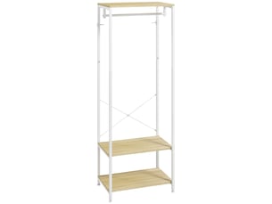 Porte-manteaux avec tringle et 2 étagère à chaussures 60l x 40l x 167,5h cm aspect bois clair métal blanc