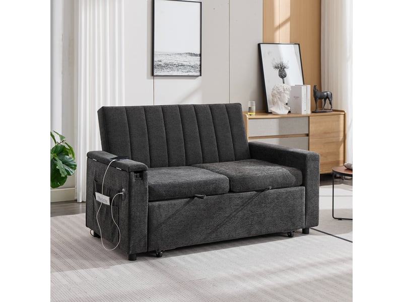 Canapé droit convertible 2 places tissu gris canapé gris - Conforama D