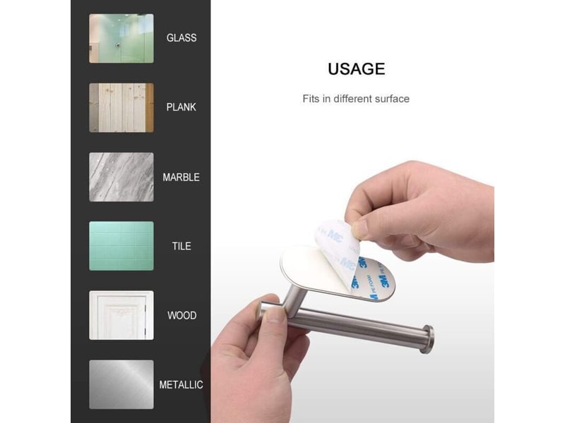 M34052 porte papier toilette mural inox 304 sans percage autocollant 3m gris - Conforama D