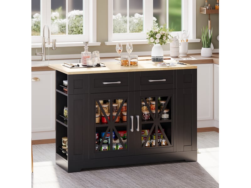  Îlot de cuisine mobile 120x40(65)x92 cm noir et naturel avec table rabattable  - Conforama B
