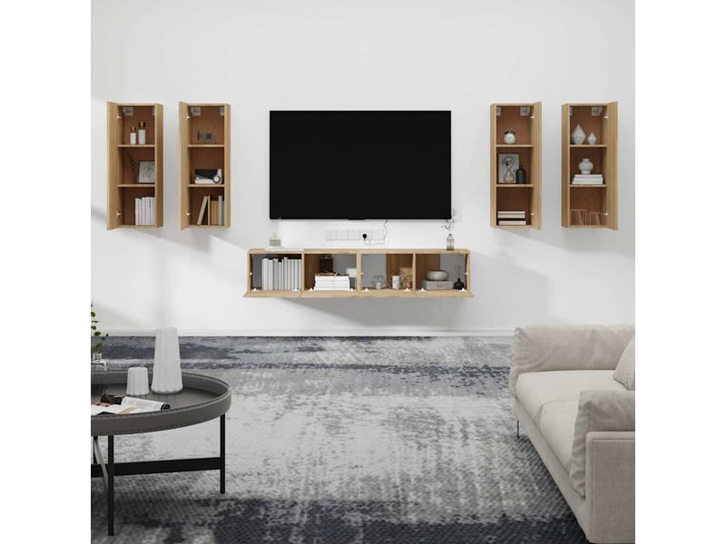  Ensemble de meubles tv - banc tv - meuble de rangement 6 pcs chêne sonoma bois d'ingénierie  - Conforama C