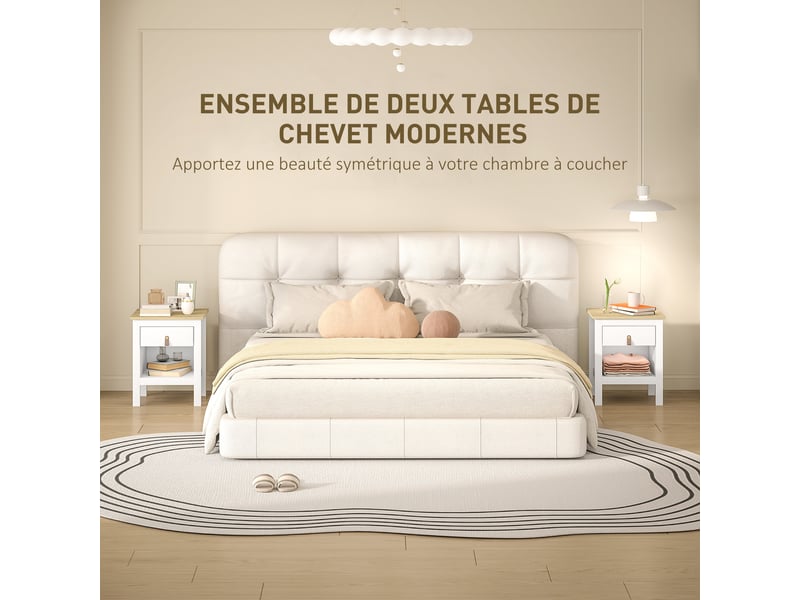  Lot de 2 tables de chevet avec tiroir et compartiment ouvert blanc 45 x 40 x 55 cm  - Conforama D