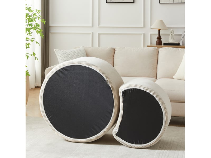  Table basse rondes 2 pièces 127x81x40 cm style moderne, gain de place multifonction assise sans montage tissu beige  - Conforama W