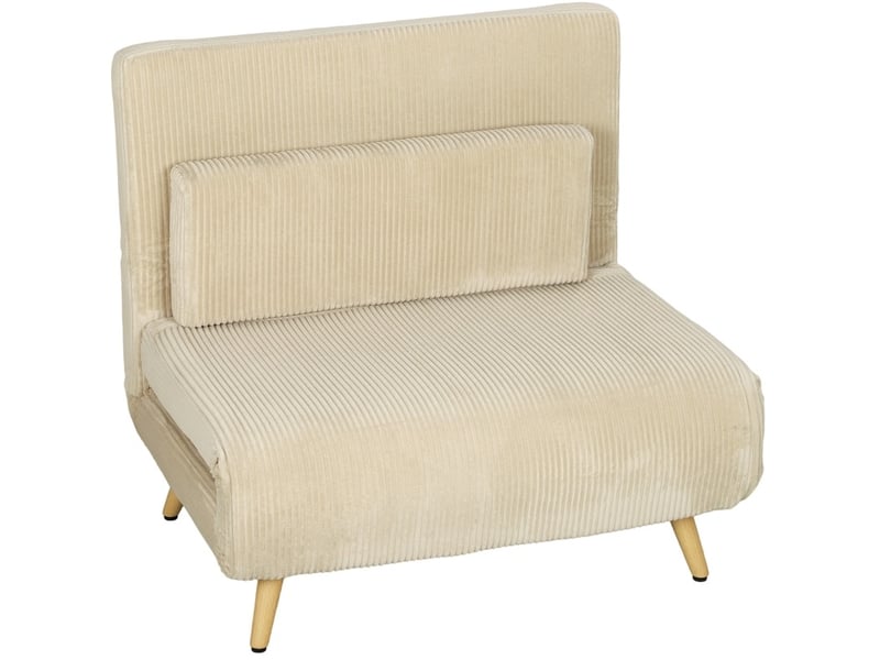  Fauteuil-lit 3-en-1 convertible en velours côtelé beige, dossier 6 positions et couchage 90 x 190 cm  - Conforama E