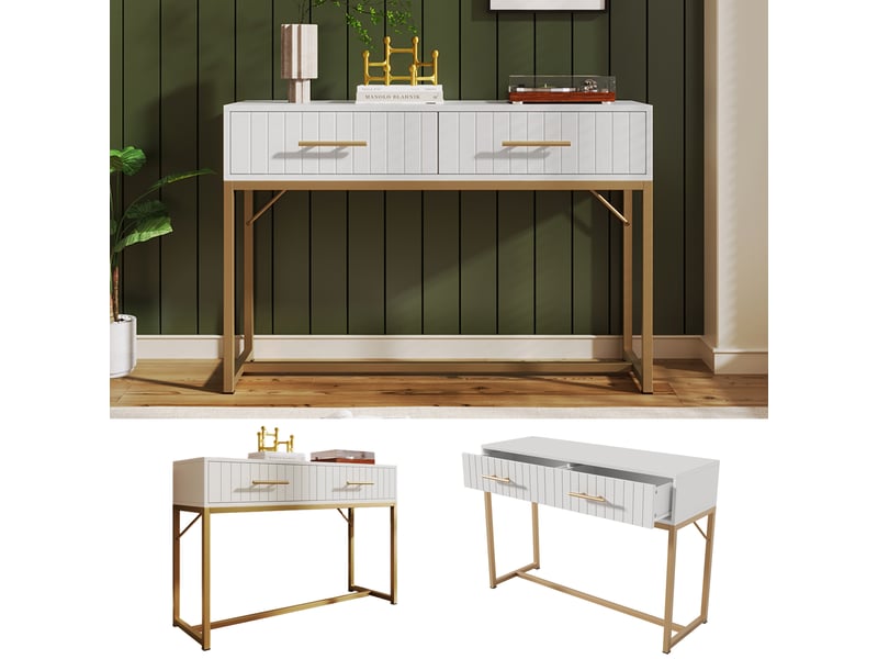  Meuble rangement 100x75x45 cm, buffet haut blanc avec 2 tiroirs, espace sol 57.5cm, idéal chambre salon  - Conforama B