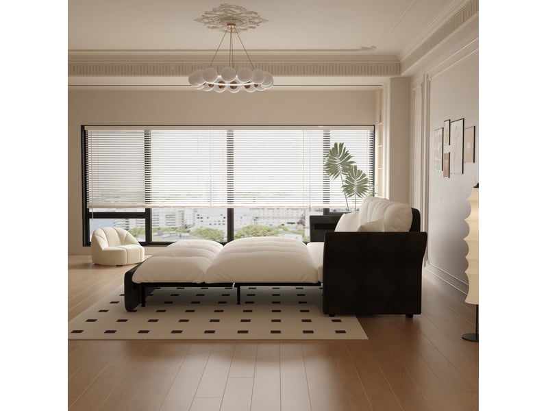  Canapé-lit convertible ulevr 3-en-1 à tirer, 2 places, velours beige et blanc, couchage 154 x 203 cm  - Conforama D