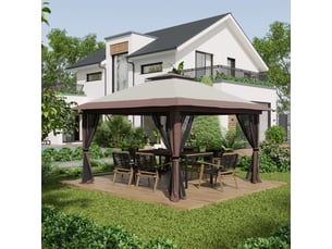 Pavillon pliant de jardin - 4x4 m - réglable en hauteur - protection uv50+ - rideaux en filet - toit double - beige