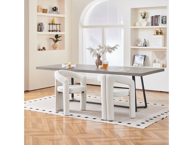  Lot de 2 chaises de salle à manger avec accoudoirs, dossier ergonomique enveloppant, assise rembourrée en chenille, charge 150 kg, beige  - Conforama C