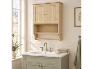 Armoire murale de salle de bains 56,9 x 26,7 x 70,1 cm, coloris chêne, mdf, 2 portes et porte-serviettes