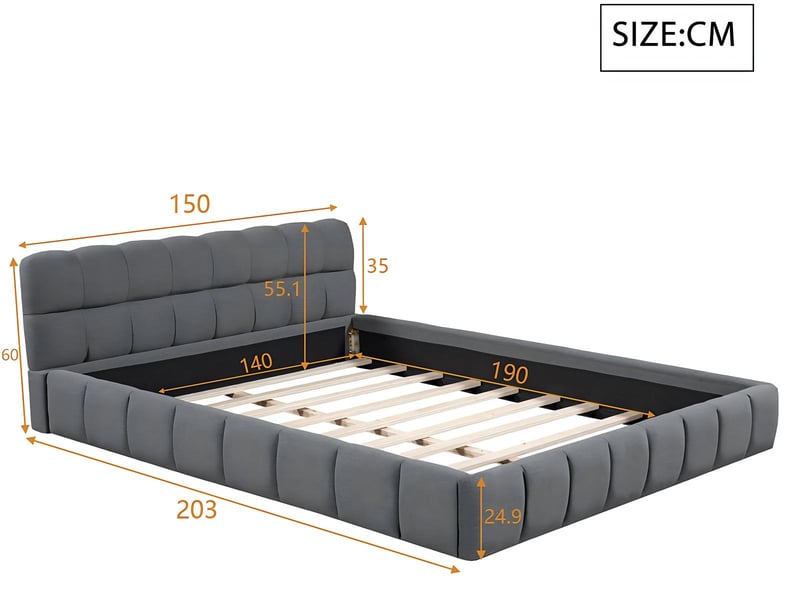  Lit 2 places 140 x 200 cm - tissu lin - tête de lit souple et cadre de lit robuste - gris  - Conforama C