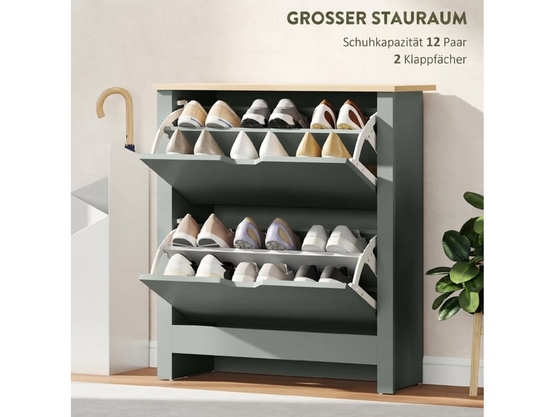  Meuble à chaussures avec 2 abattants et séparateurs réglables, pour 12 paires, pour entrée gris clair 72 × 26 × 80 cm  - Conforama E