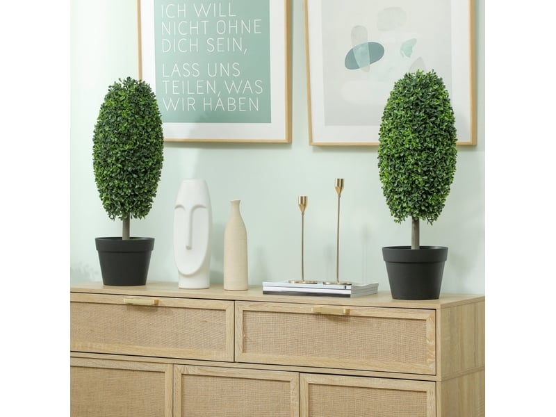 Lot de 2 plantes artificielles vertes 60 cm en plastique, feuillage résistant aux uv pour intérieur et extérieur - Conforama B