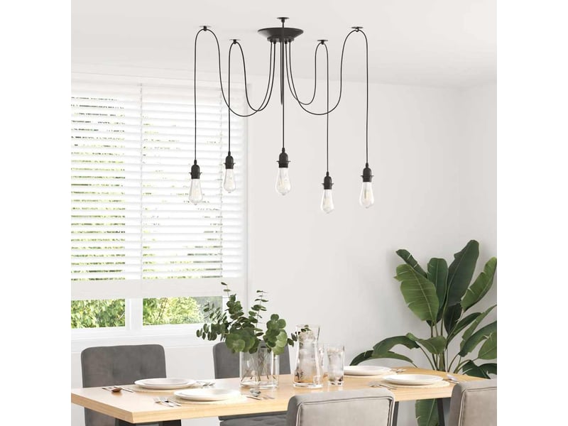  Lampe suspendue, suspension luminaire avec 5 porte-lampes e27 noir métal  - Conforama C