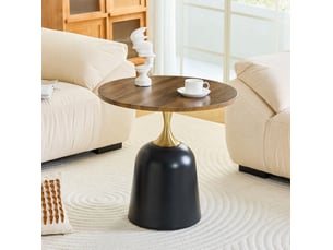 Table d’appoint ronde 60x60x58 cm style nordique avec piètement en métal noyer et noir