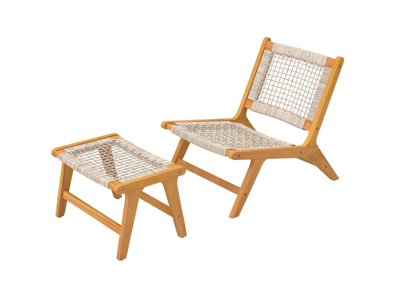  Fauteuil jardin avec repose-pieds, ensemble 2 pièces, bois acacia certifié fsc, assise rotin, style bohème, pieds réglables.  - Conforama B