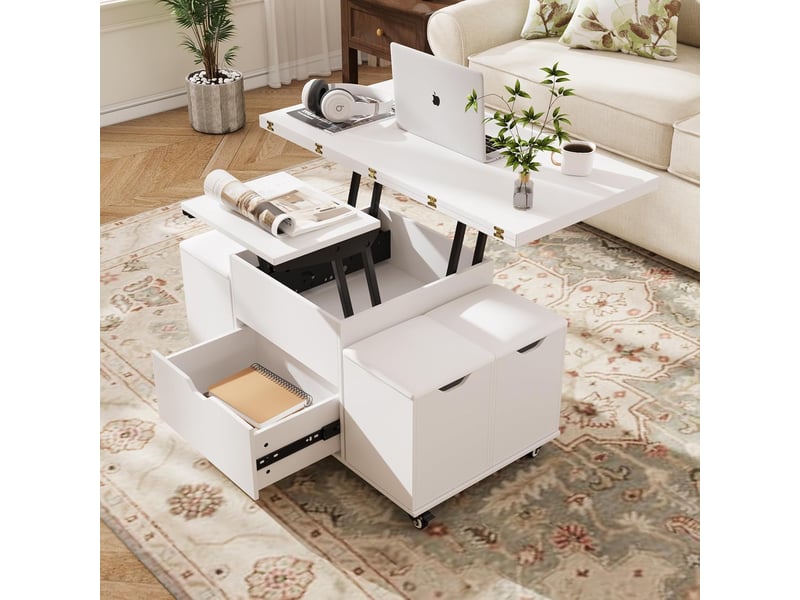  Table basse extensible à plateau relevable (blanche)  - Conforama D