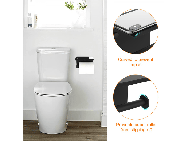  Porte rouleau toilette mural en acier inoxydable 304 noir - installation facile avec vis ou adhésif 3m - support papier toilette robuste  - Conforama B