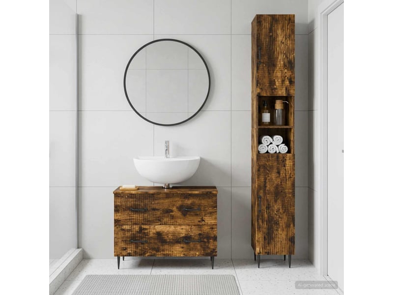 Ensemble de 2 meubles de salle de bain haarlem chêne fumé cf63159 - Conforama B