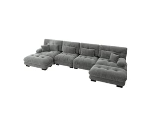 Canapé d'angle, canapé modulable – 4 places, forme u, en chenille, gris, pouf amovible, style cloud