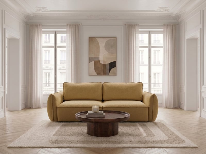 Bobochic canapé droit convertible 3 places esmee tissu chenille jaune ESMEE - Conforama B