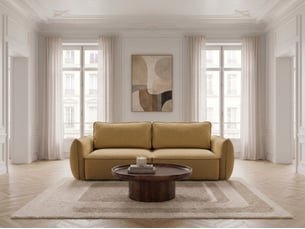 Canapé droit convertible <strong>BOBOCHIC</strong> <strong>ESMEE</strong> 3 places Tissu jaune avec coffre de rangement