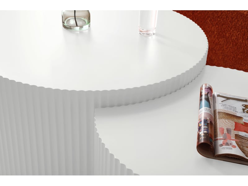  Tables basses gigognes avec 2 plateaux en demi-lune, bord ondulé - pour salon - en mdf - blanc  - Conforama E