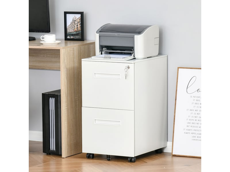  Classeur mobile, armoire de classement, cloison, verrouillage centralisé, structure en acier, 5 roulettes, blanc, 39 x 48 x 67 cm  - Conforama C