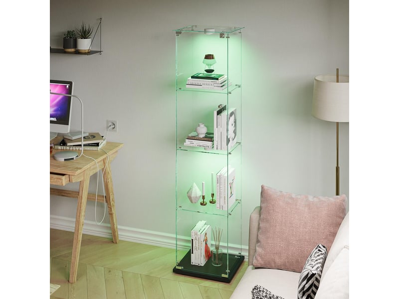  Vitrine d'exposition - 39.8x35x163cm - en verre 4 niveaux, vitrine porte simple avec éclairage led, serrure - noir  - Conforama D