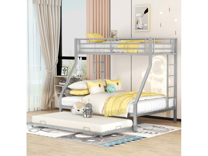  Lit superposé 90x200 cm avec lit gigogne 90x190 cm en métal argenté  - Conforama B