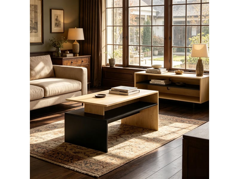  Table basse avec rangement ouvert pour salon en mdf 95×55×50 cm noir et bois naturel bicolore  - Conforama B