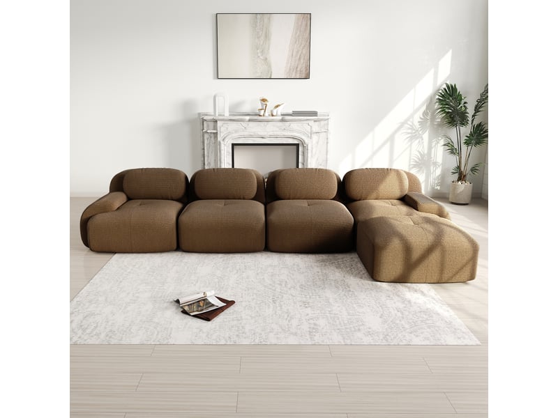 Canapé d'angle 4 places avec méridienne, marron, 388 x 178 x 70 cm Fay Lum - Conforama B