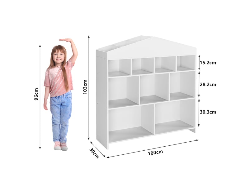  Bibliothèque enfant en bois, étagère de rangement livres &amp; jouets, 100 x 30 x 103 cm, blanc  - Conforama C