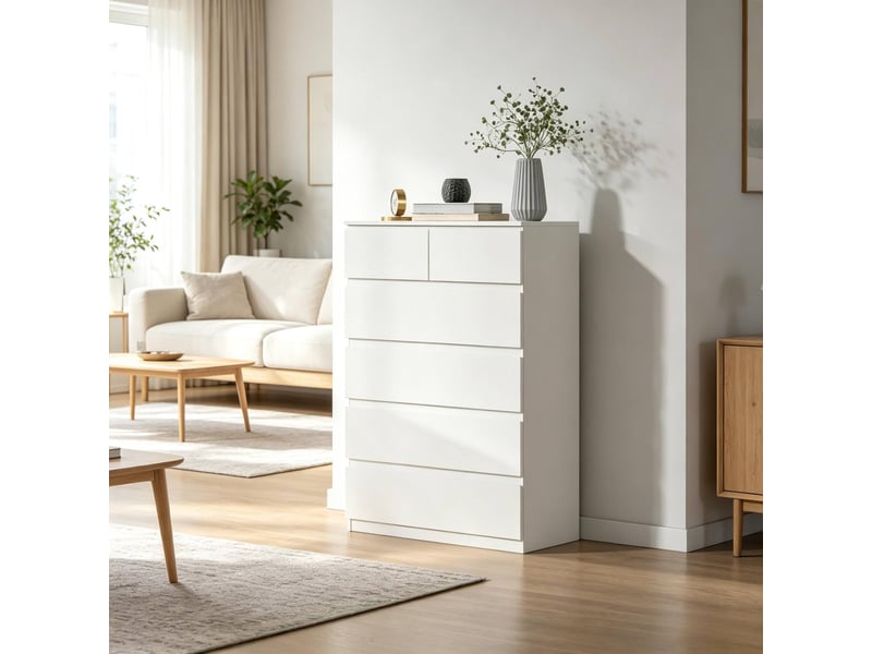 Commode 6 tiroirs blanche 80 x 39 x 115 cm homvra - Conforama B