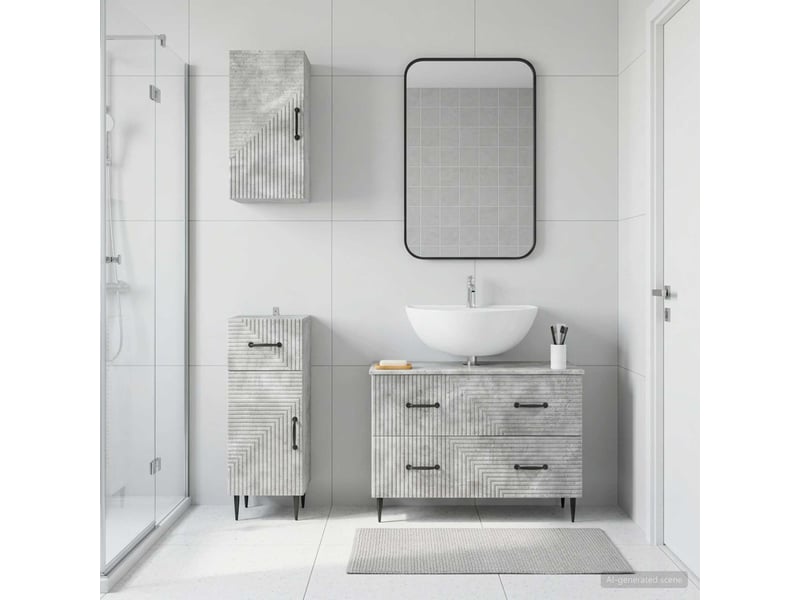 Ensemble de meuble de salle de bain 3 pièces haarlem gris béton cf63453 - Conforama B