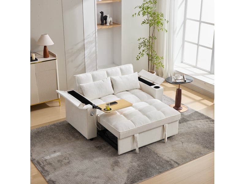  Canapé-lit convertible modenvie 2 places 140,5 x 74 x 82 cm dossier réglable usb et usb type-c beige  - Conforama B