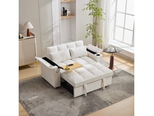 Canapé droit convertible <strong>MODENVIE</strong> <strong></strong> 2 places Tissu beige avec coffre de rangement
