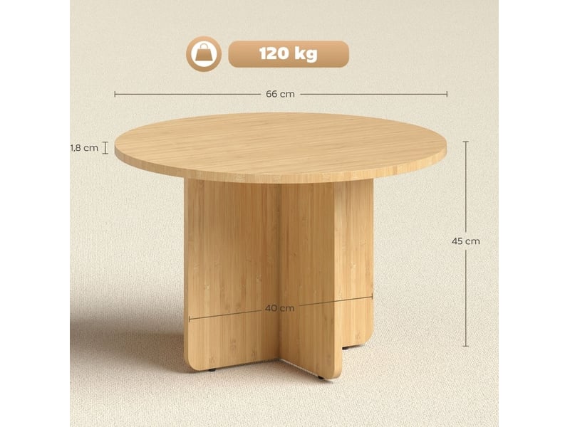  Table basse ronde avec piètement croisé et pieds réglables, pour salon, en bambou, bois naturel, 66 × 66 × 45 cm  - Conforama D