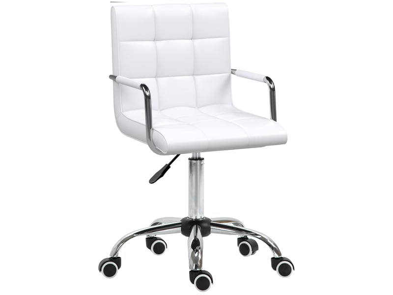  Chaise de bureau en similicuir blanc avec 5 roulettes pivotantes, assise rembourrée et hauteur réglable, 52,5 x 54 x 84-99 cm  - Conforama A