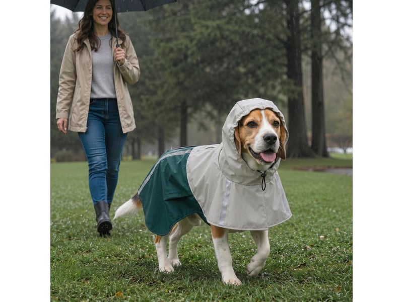 Manteau imperméable à usage canin avec bandes réfléchissantes, vert 88x59x1cm - Conforama C