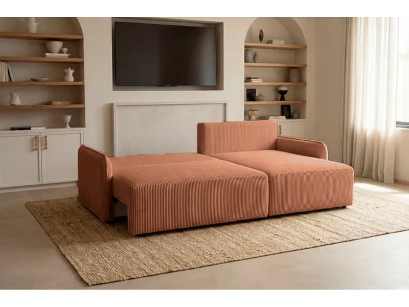  Sacha - canapé d'angle convertible petit velours côtelé 3 places terracotta  - Conforama E