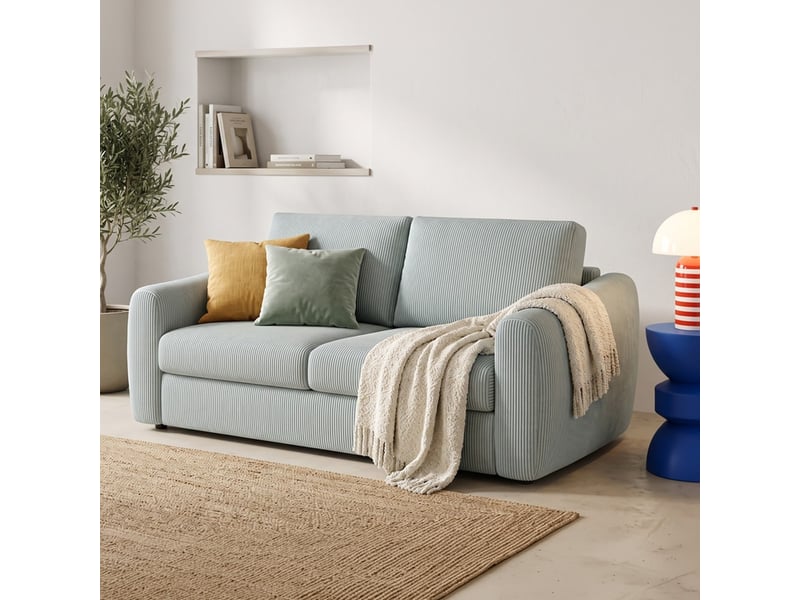  Canapé droit convertible 3 places en velours côtelé bleu pastel - ouverture express - suzie Suzie - Conforama B