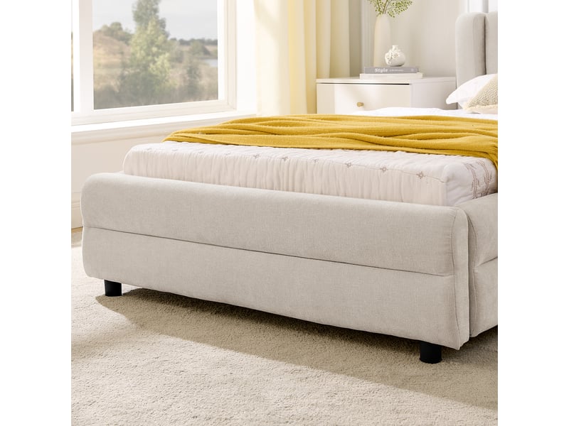  Lit simple 90x200 cm en chenille avec rangements latéraux et port usb - beige  - Conforama E