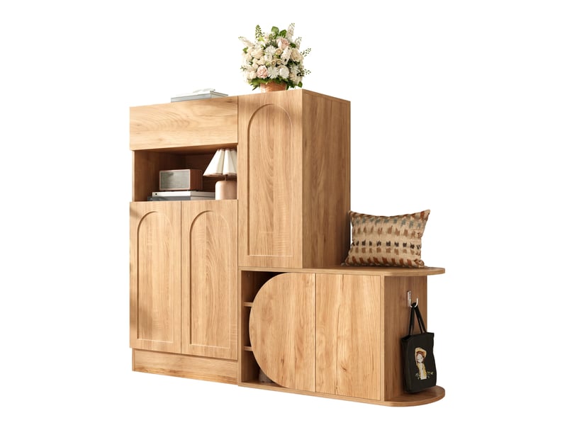  Meuble à chaussures avec banc 130x35x110,5 cm, grand rangement, 1 tiroir, 5 portes, mdf, naturel  - Conforama A