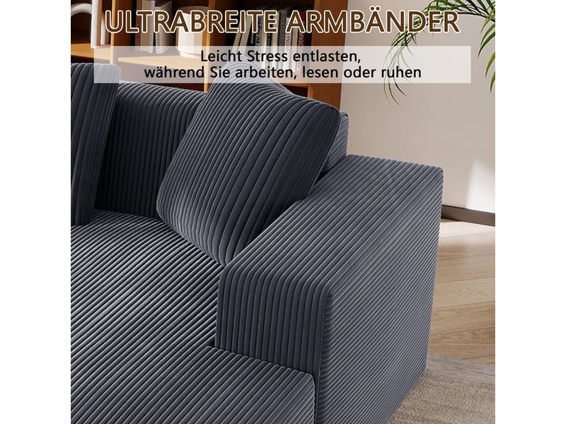  Canapé modulable d'angle gris velours côtelé, salon moderne profond avec méridienne extensible  - Conforama D