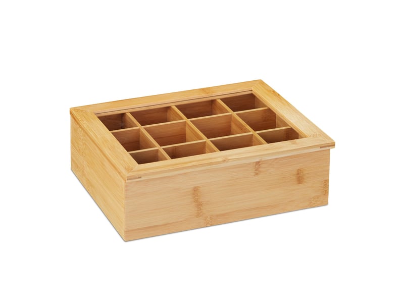  Boîte à thé de rangement design moderne 12 compartiments accès facile en bambou naturel 13_0009016  - Conforama A
