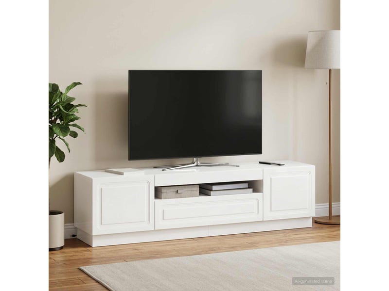  Meuble tv - banc tv - meuble de rangement led blanc brillant bois d'ingénierie  - Conforama D