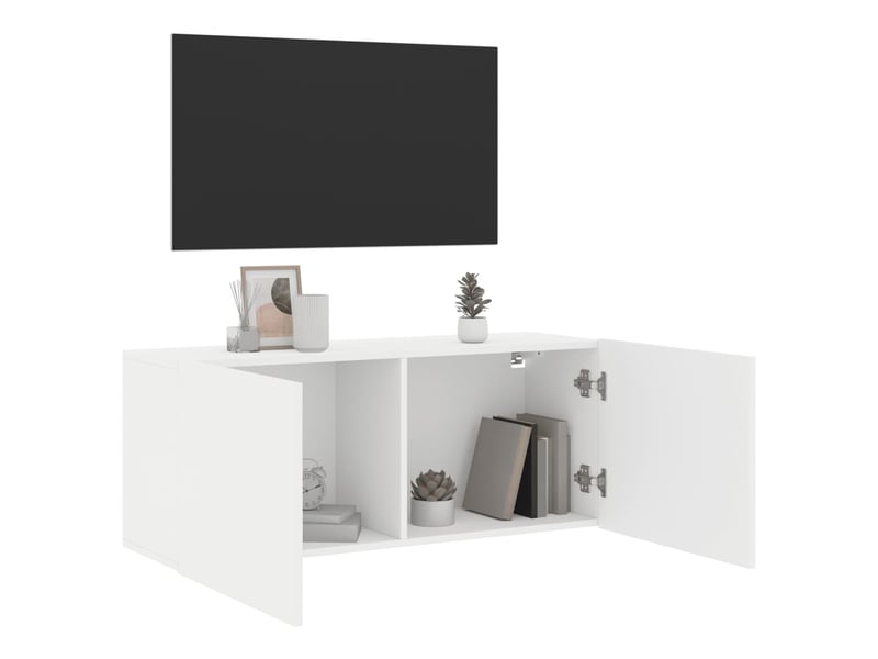  Meuble tv - banc tv - meuble de rangement mural blanc 100x30x41 cm  - Conforama D