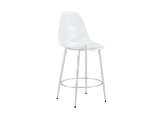 Lot de 2 tabourets de bar transparents avec dossier ergonomique, pieds en métal argenté et repose-pieds intégré, hauteur totale 102 cm