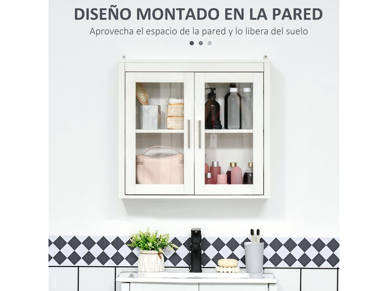  Armoire murale de salle de bain blanche, portes vitrées et étagère réglable, 60 x 19,5 x 54 cm  - Conforama R