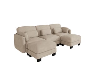 Canapé modulaire en u 3 places 253x143x88 cm avec 2 poufs, confort multicouche, montage facile, chenille café clair